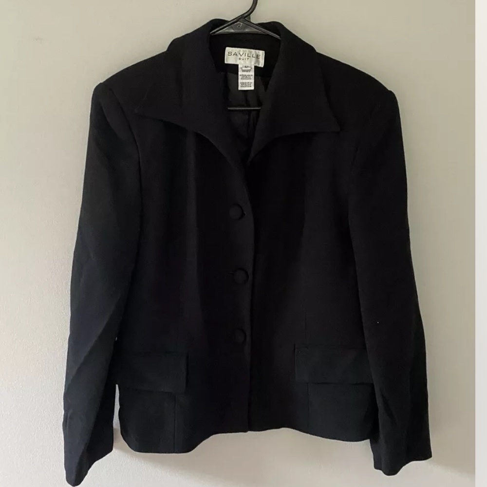 Vintage Saville Suit Pure Wool Black Button Up Retro Blazer Jacket Women's Sz 12